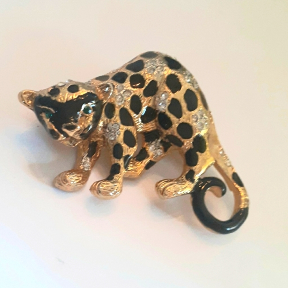 Rare Vtg CRAFT© Gem-Craft Leopard Cheetah Pin Brooch